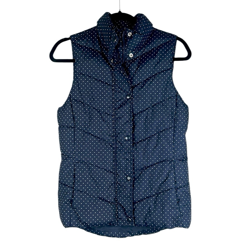GAP Navy Blue Women's Zip Down Button Up Polka Dot Classic Puffer Vest Size XS